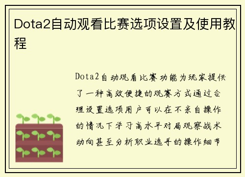 Dota2自动观看比赛选项设置及使用教程